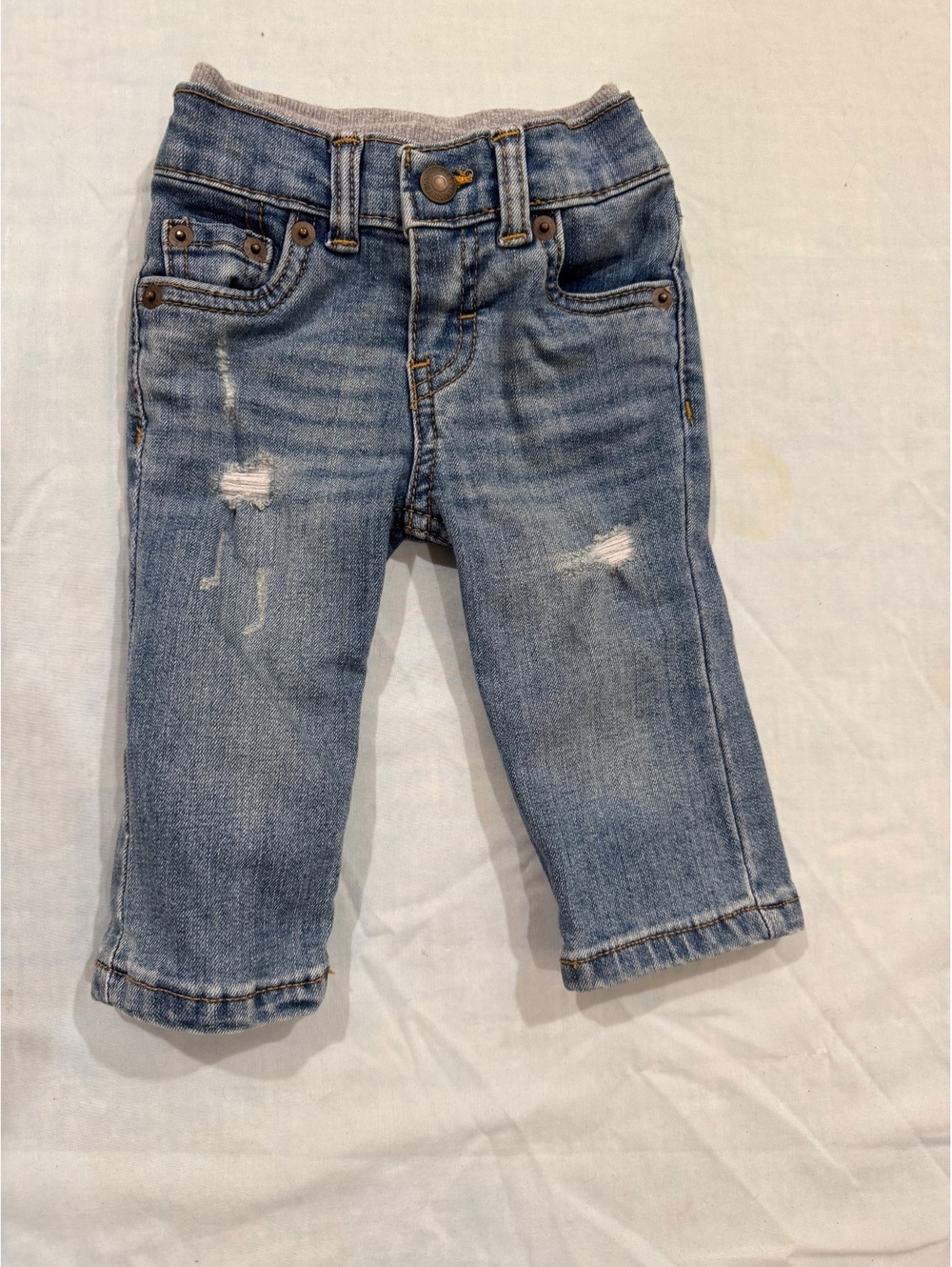 Levi’s Baby Boys 3M Distressed Blue Denim Pull-On Jeans Ribbed Waist